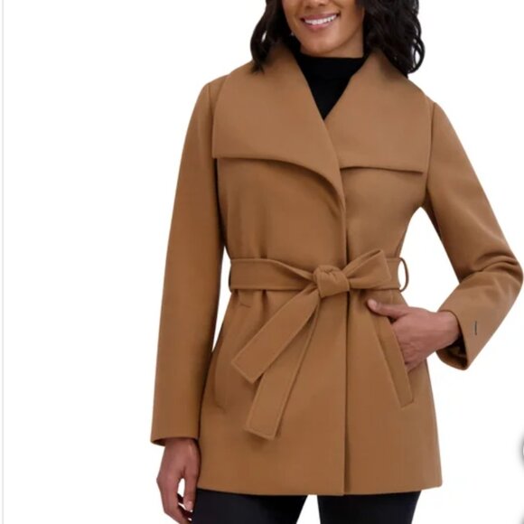 Tahari Ladies' Faux Wool Wrap Coat Black - Picture 2 of 5